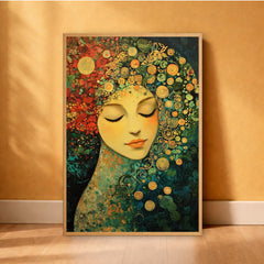 Floral Goddess Wall Art, Abstract Feminine Portrait Print, Vibrant Botanical Decor, Boho Woman Artwork, Artistic Framed Canvas