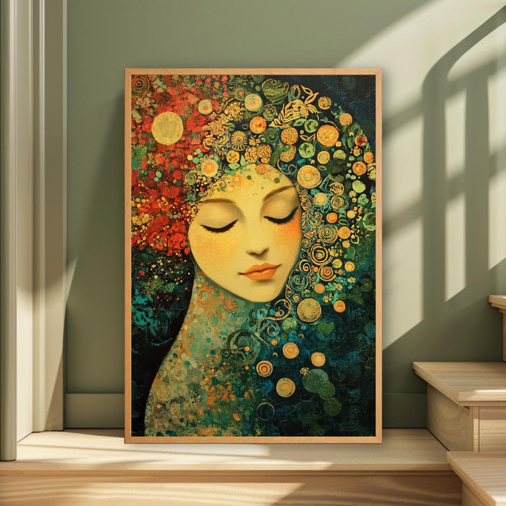 Floral Goddess Wall Art, Abstract Feminine Portrait Print, Vibrant Botanical Decor, Boho Woman Artwork, Artistic Framed Canvas