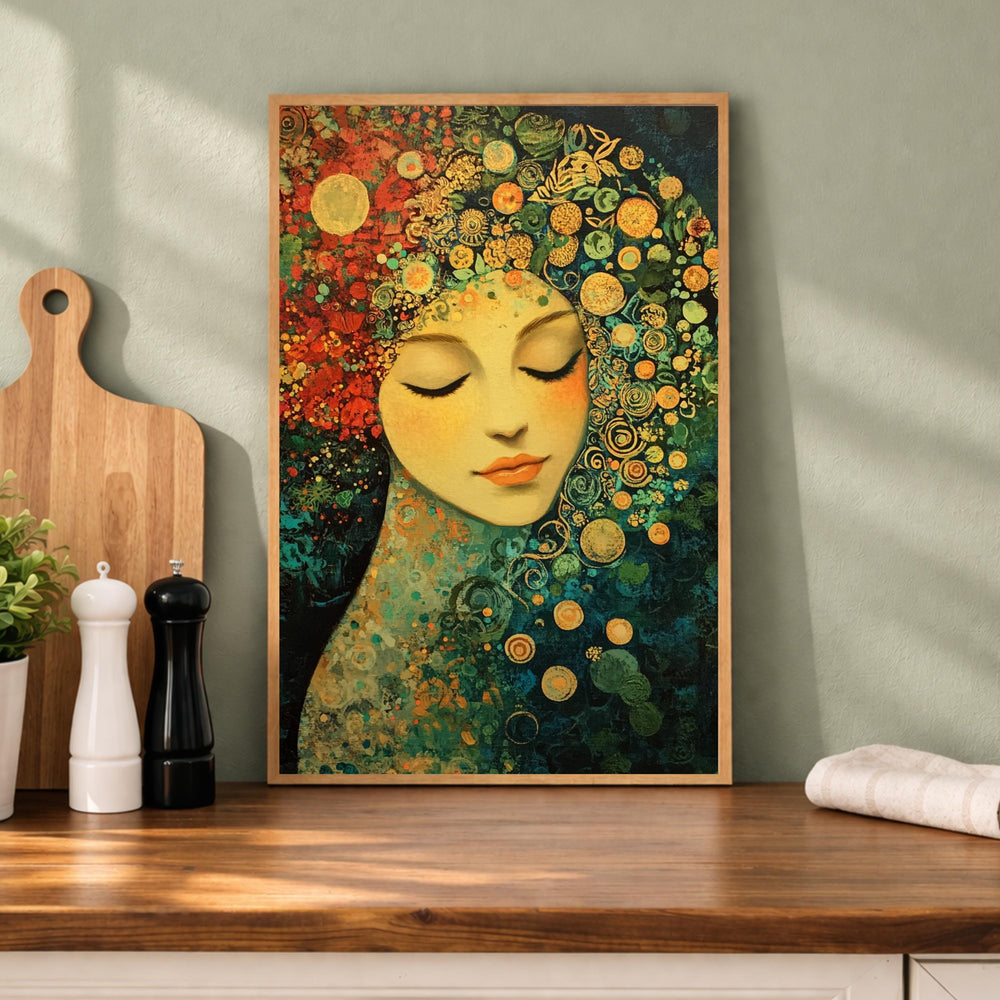 Floral Goddess Wall Art, Abstract Feminine Portrait Print, Vibrant Botanical Decor, Boho Woman Artwork, Artistic Framed Canvas