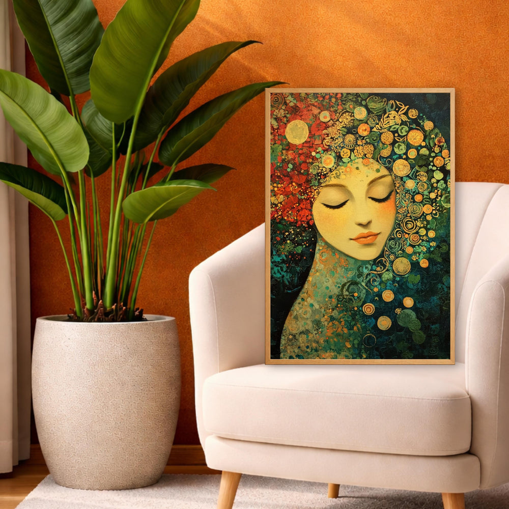 Floral Goddess Wall Art, Abstract Feminine Portrait Print, Vibrant Botanical Decor, Boho Woman Artwork, Artistic Framed Canvas