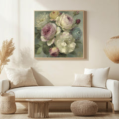 Blush Rose Bouquet Wall Art, Vintage Floral Canvas Print, Cottagecore Flower Decor, Soft Pastel Garden Artwork, French Country Home Accent
