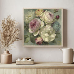 Blush Rose Bouquet Wall Art, Vintage Floral Canvas Print, Cottagecore Flower Decor, Soft Pastel Garden Artwork, French Country Home Accent