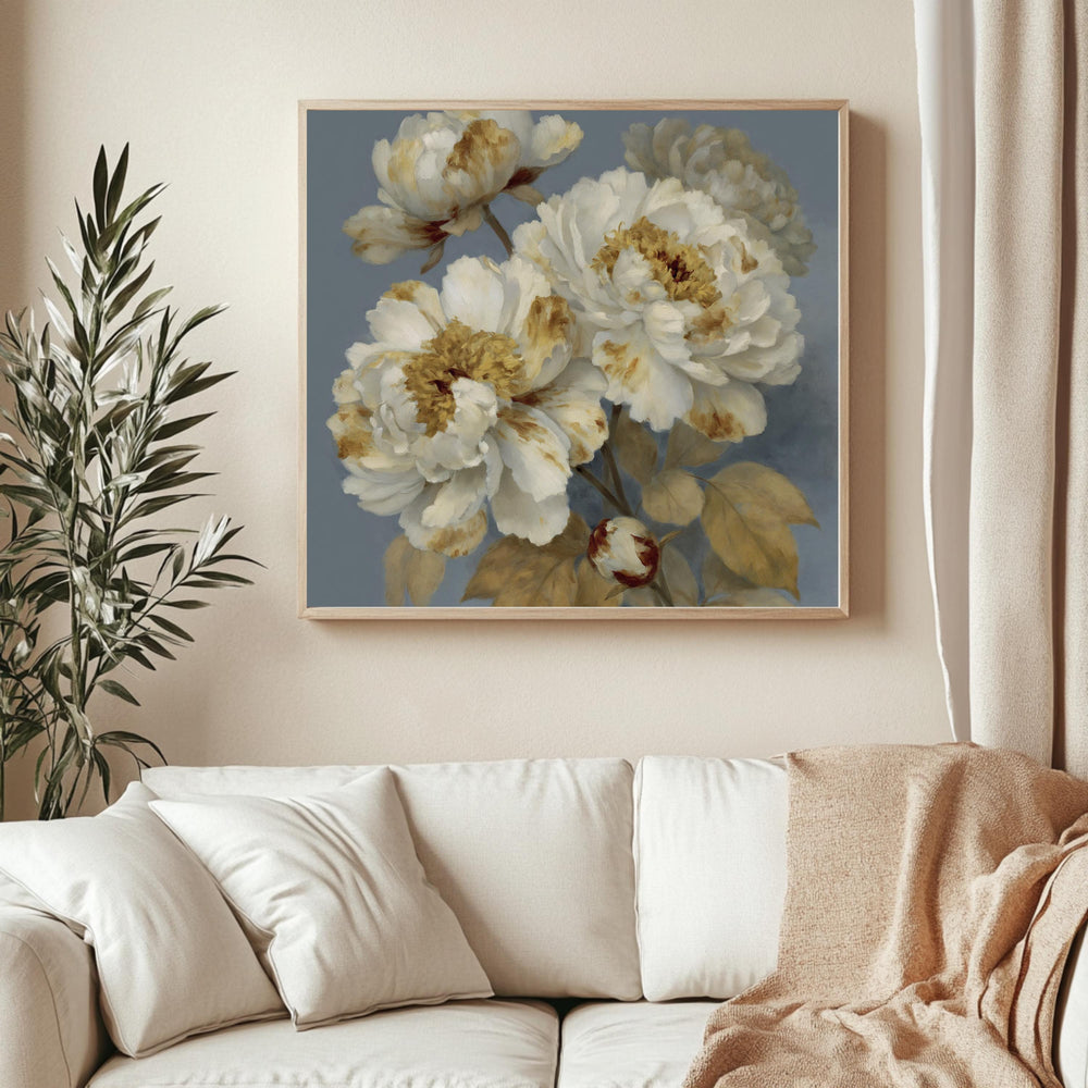 Vintage Peony Wall Art, Rustic Floral Canvas Print, Cottagecore Flower Decor, Antique Botanical Artwork, French Country Home Accent