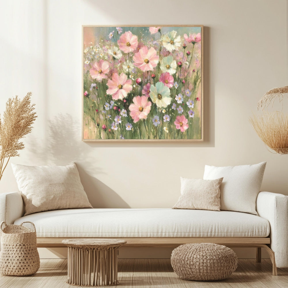 Lavender Basket Wall Art, Impressionist Cottage Floral Print, Rustic French Country Canvas, Soft Pastel Garden Artwork, Farmhouse Home Decor