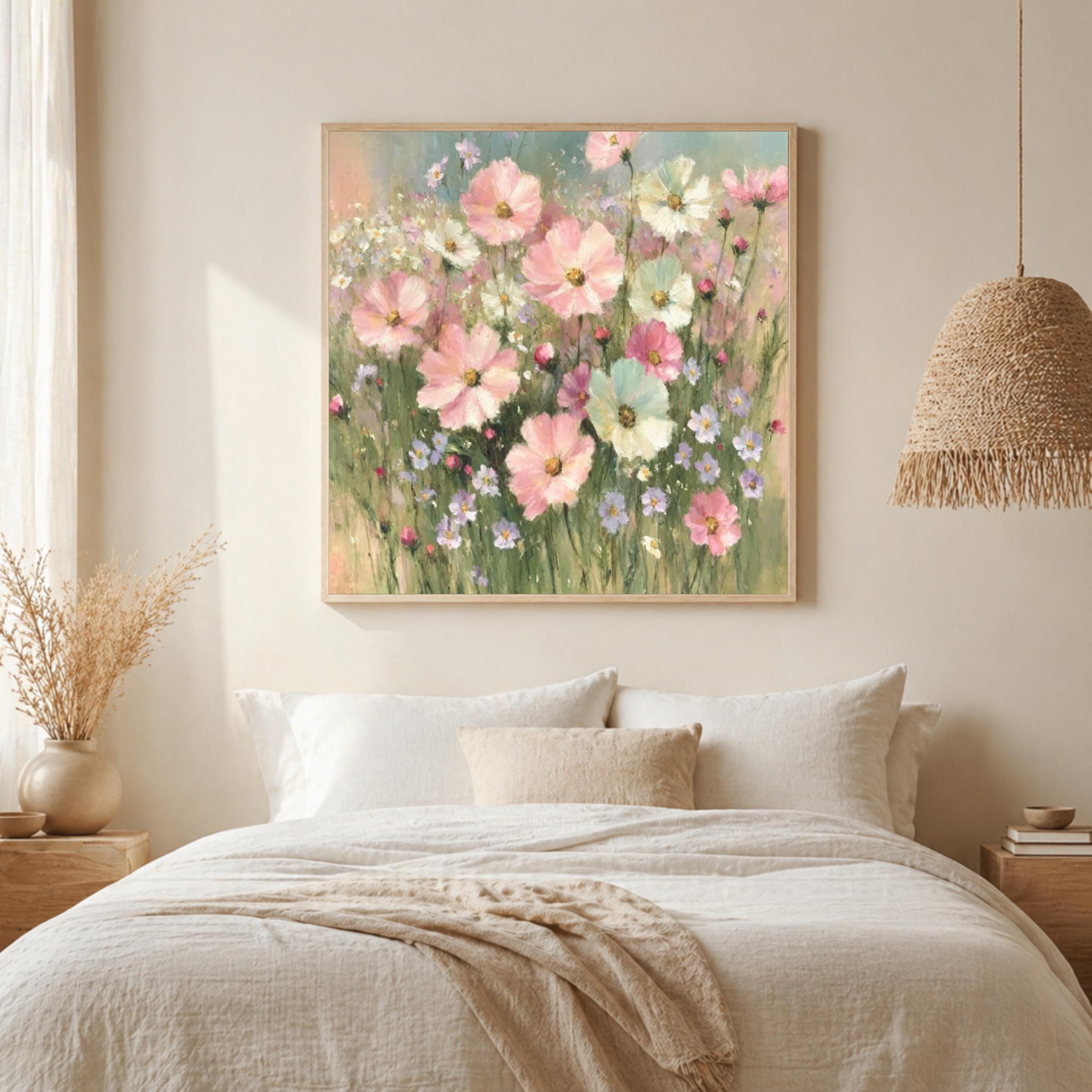 Lavender Basket Wall Art, Impressionist Cottage Floral Print, Rustic French Country Canvas, Soft Pastel Garden Artwork, Farmhouse Home Decor
