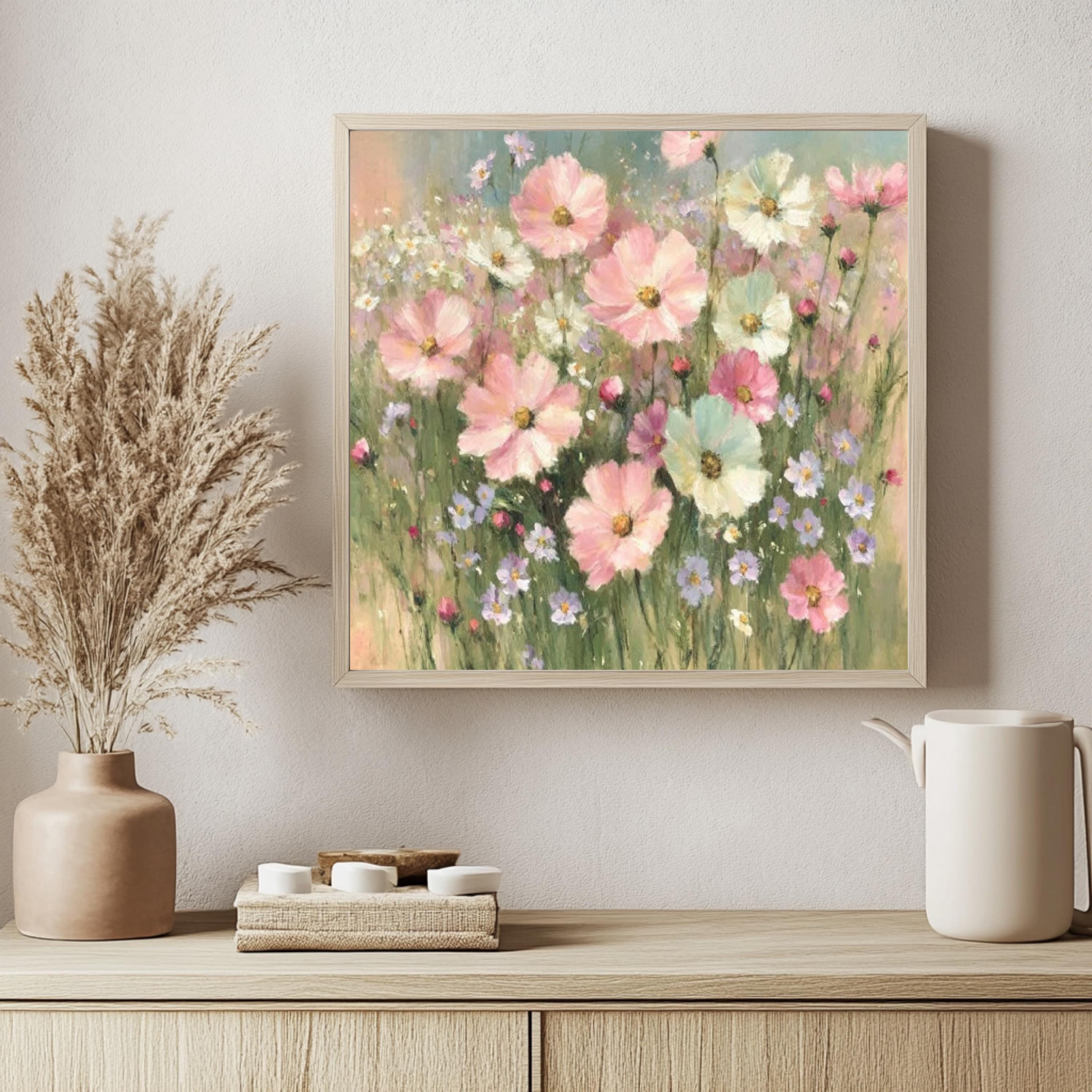 Lavender Basket Wall Art, Impressionist Cottage Floral Print, Rustic French Country Canvas, Soft Pastel Garden Artwork, Farmhouse Home Decor