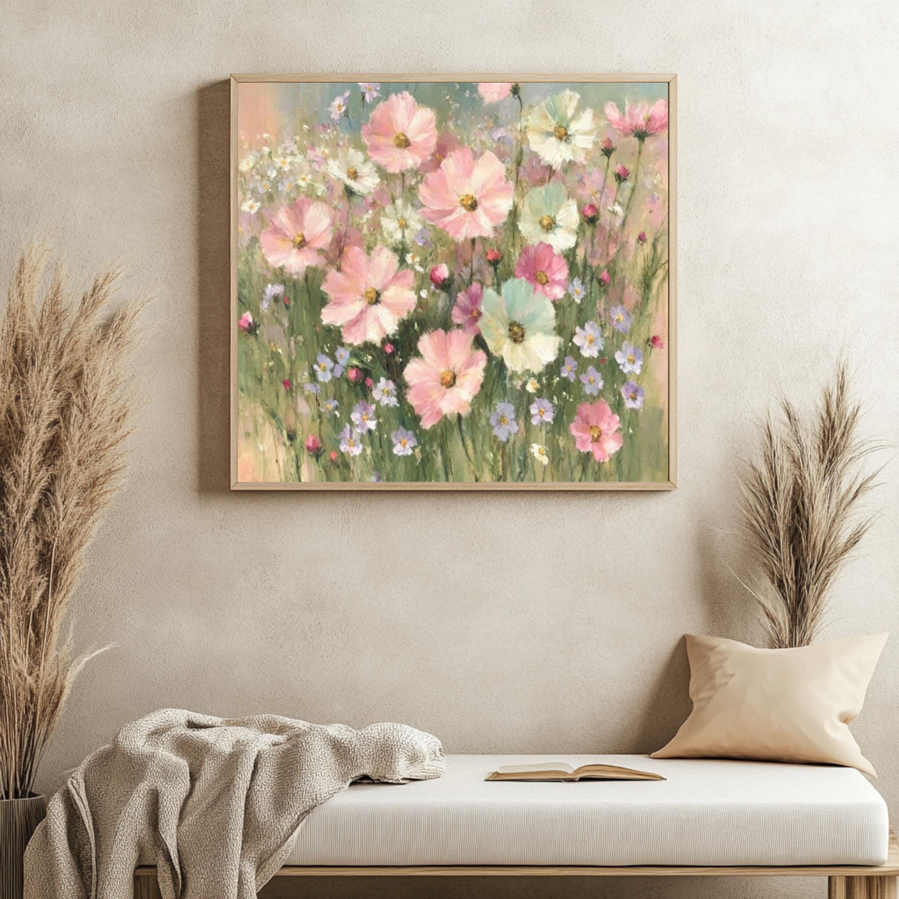 Lavender Basket Wall Art, Impressionist Cottage Floral Print, Rustic French Country Canvas, Soft Pastel Garden Artwork, Farmhouse Home Decor