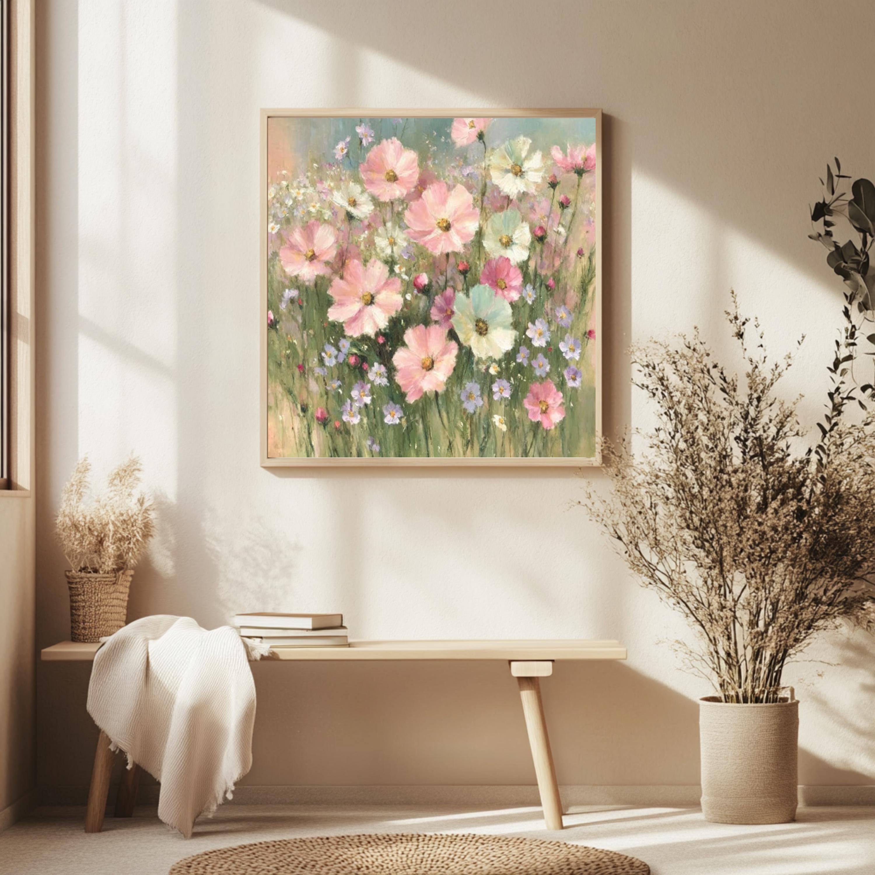 Lavender Basket Wall Art, Impressionist Cottage Floral Print, Rustic French Country Canvas, Soft Pastel Garden Artwork, Farmhouse Home Decor
