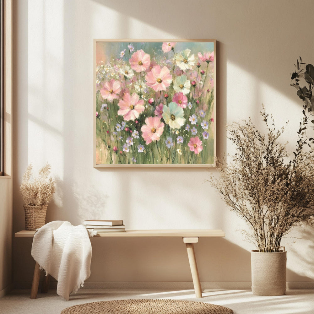 Lavender Basket Wall Art, Impressionist Cottage Floral Print, Rustic French Country Canvas, Soft Pastel Garden Artwork, Farmhouse Home Decor