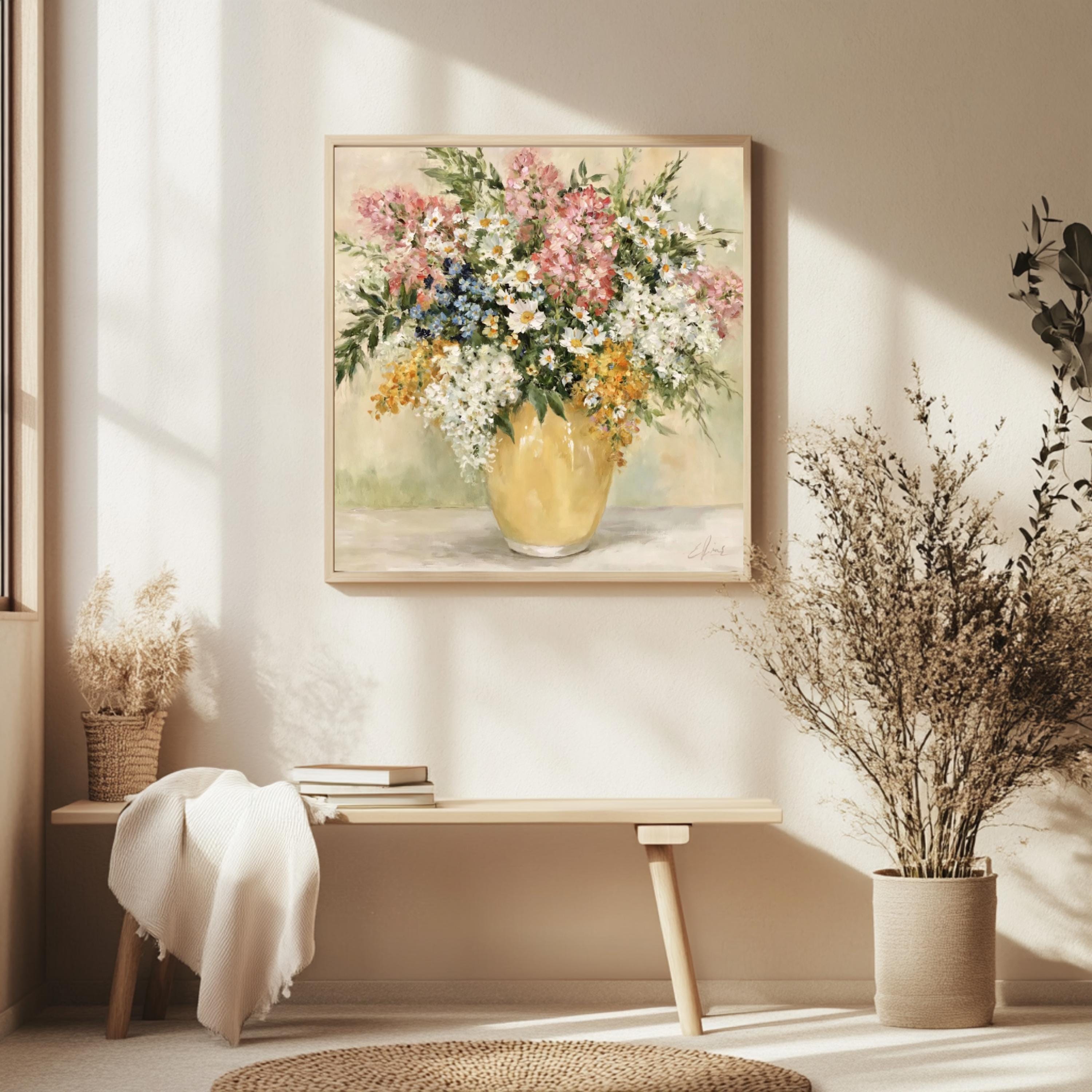 Wildflower Vase Wall Art, Impressionist Floral Still Life Print, Cottagecore Decor, Rustic Garden Bouquet Artwork, Vintage Flower Canvas