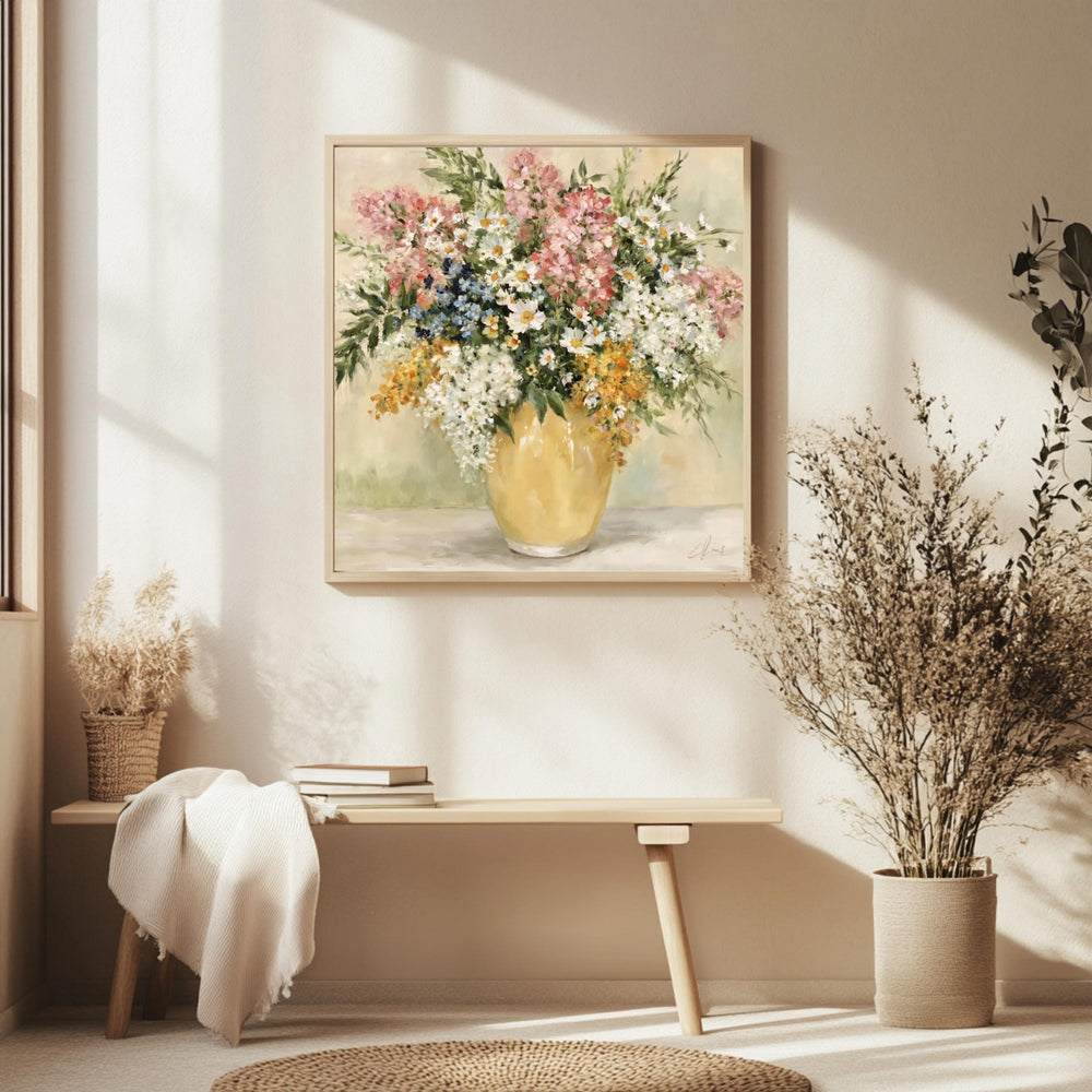 Wildflower Vase Wall Art, Impressionist Floral Still Life Print, Cottagecore Decor, Rustic Garden Bouquet Artwork, Vintage Flower Canvas