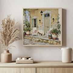 French Country Porch Wall Art, Rustic Cottage Print, Farmhouse Patio Decor, Vintage Home Exterior Canvas, Cozy Cottage Artwork