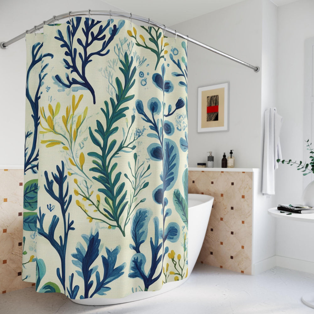 Seaweed Shower Curtain, Coastal Botanical Bathroom Decor, Ocean Plant Bath Curtain, Nautical Bathroom Style