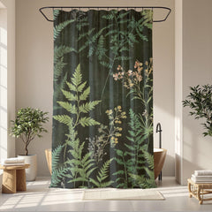 Dark Botanical Shower Curtain, Moody Fern Bathroom Decor, Forest Green Bath Curtain, Nature Inspired Style