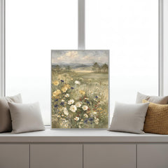 Wildflower Meadow Wall Art Canvas, Vintage Botanical Landscape Print, Rustic Cottage Field Flowers, Nature Inspired Home Decor