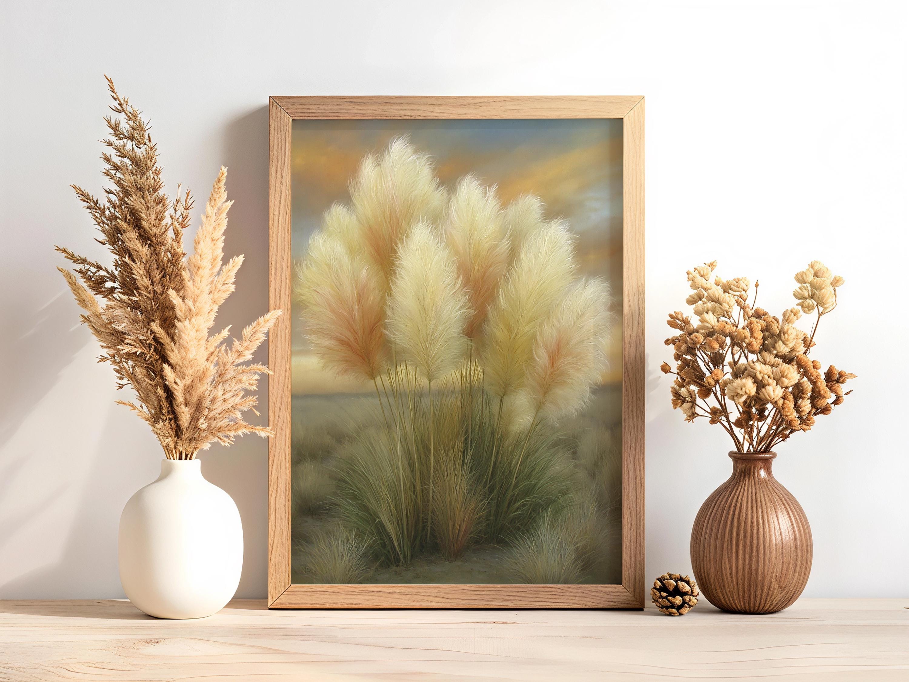 Pampas Grass Wall Art Canvas, Neutral Botanical Print, Beige Boho Decor, Soft Landscape Wall Art, Modern Farmhouse Neutral Wall Art