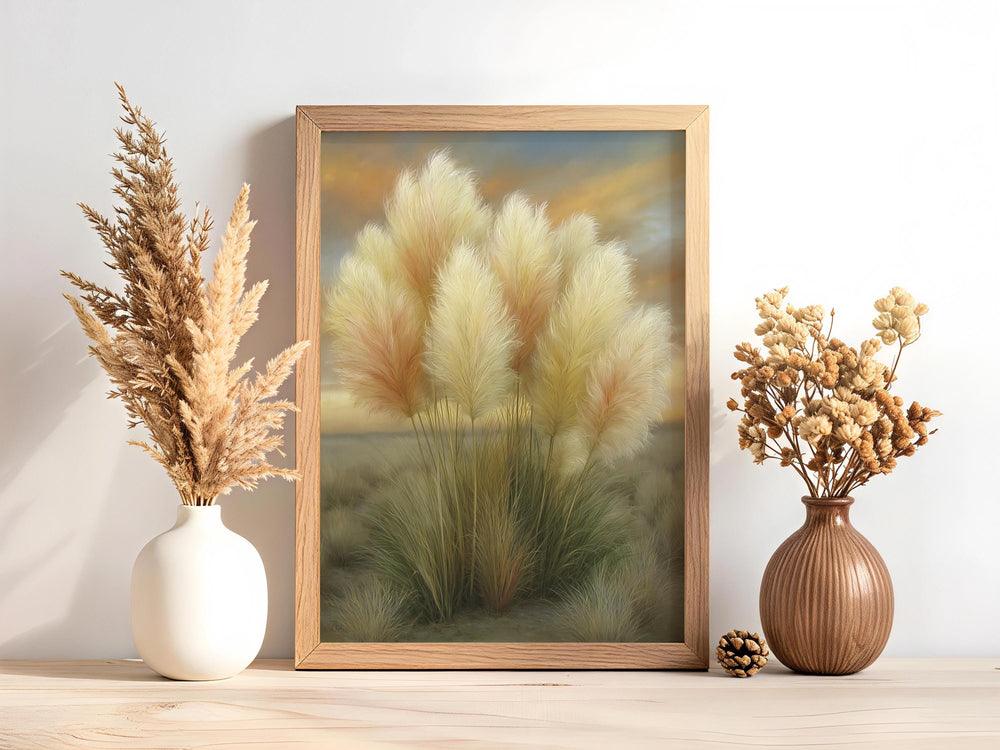 Pampas Grass Wall Art Canvas, Neutral Botanical Print, Beige Boho Decor, Soft Landscape Wall Art, Modern Farmhouse Neutral Wall Art