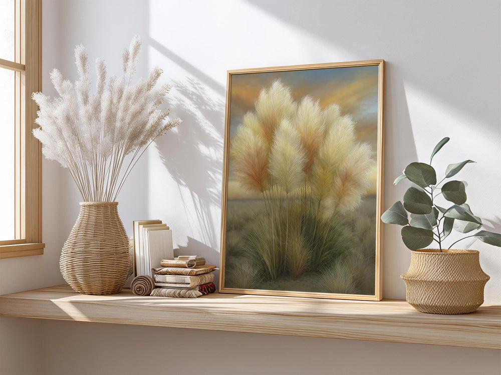 Pampas Grass Wall Art Canvas, Neutral Botanical Print, Beige Boho Decor, Soft Landscape Wall Art, Modern Farmhouse Neutral Wall Art