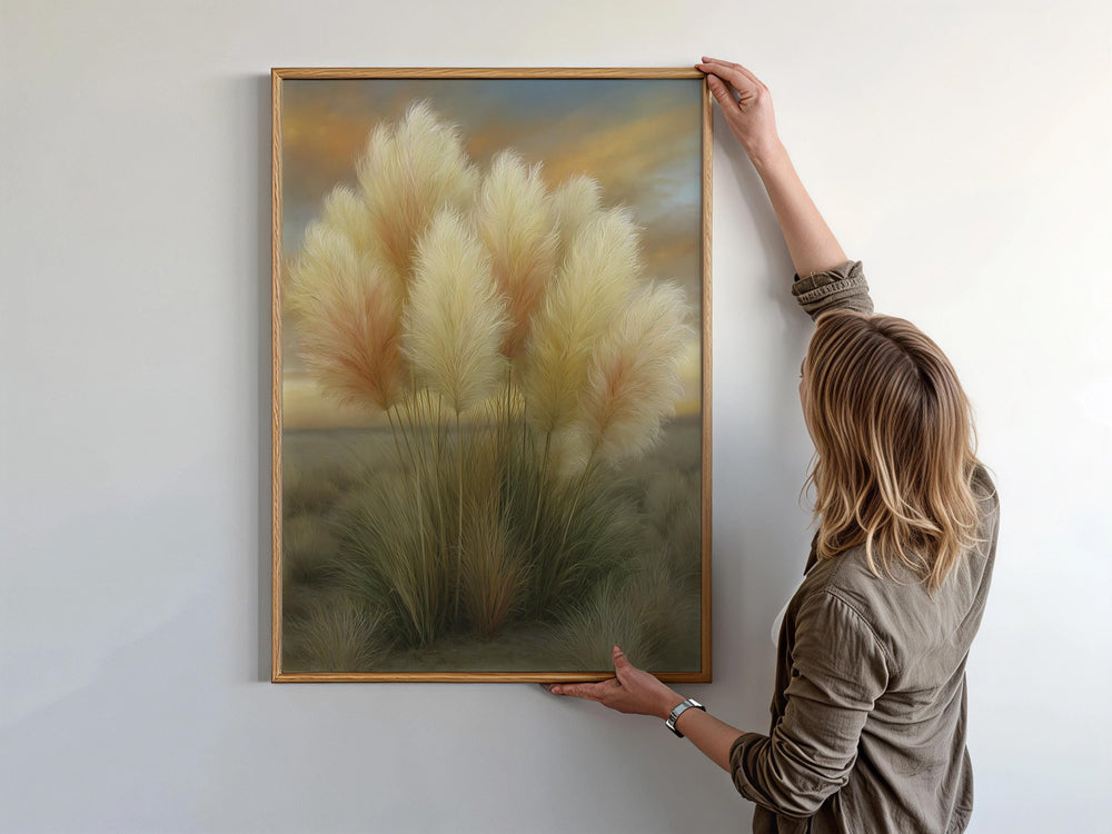 Pampas Grass Wall Art Canvas, Neutral Botanical Print, Beige Boho Decor, Soft Landscape Wall Art, Modern Farmhouse Neutral Wall Art