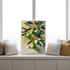 Olive Branch Wall Art Canvas, Mediterranean Kitchen Decor, Rustic Botanical Print, Green Olive Fruit Art, Farmhouse Kitchen Wall Art