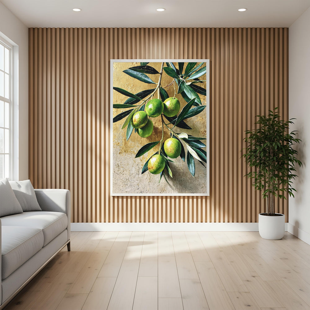 Olive Branch Wall Art Canvas, Mediterranean Kitchen Decor, Rustic Botanical Print, Green Olive Fruit Art, Farmhouse Kitchen Wall Art