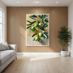 Olive Branch Wall Art Canvas, Mediterranean Kitchen Decor, Rustic Botanical Print, Green Olive Fruit Art, Farmhouse Kitchen Wall Art