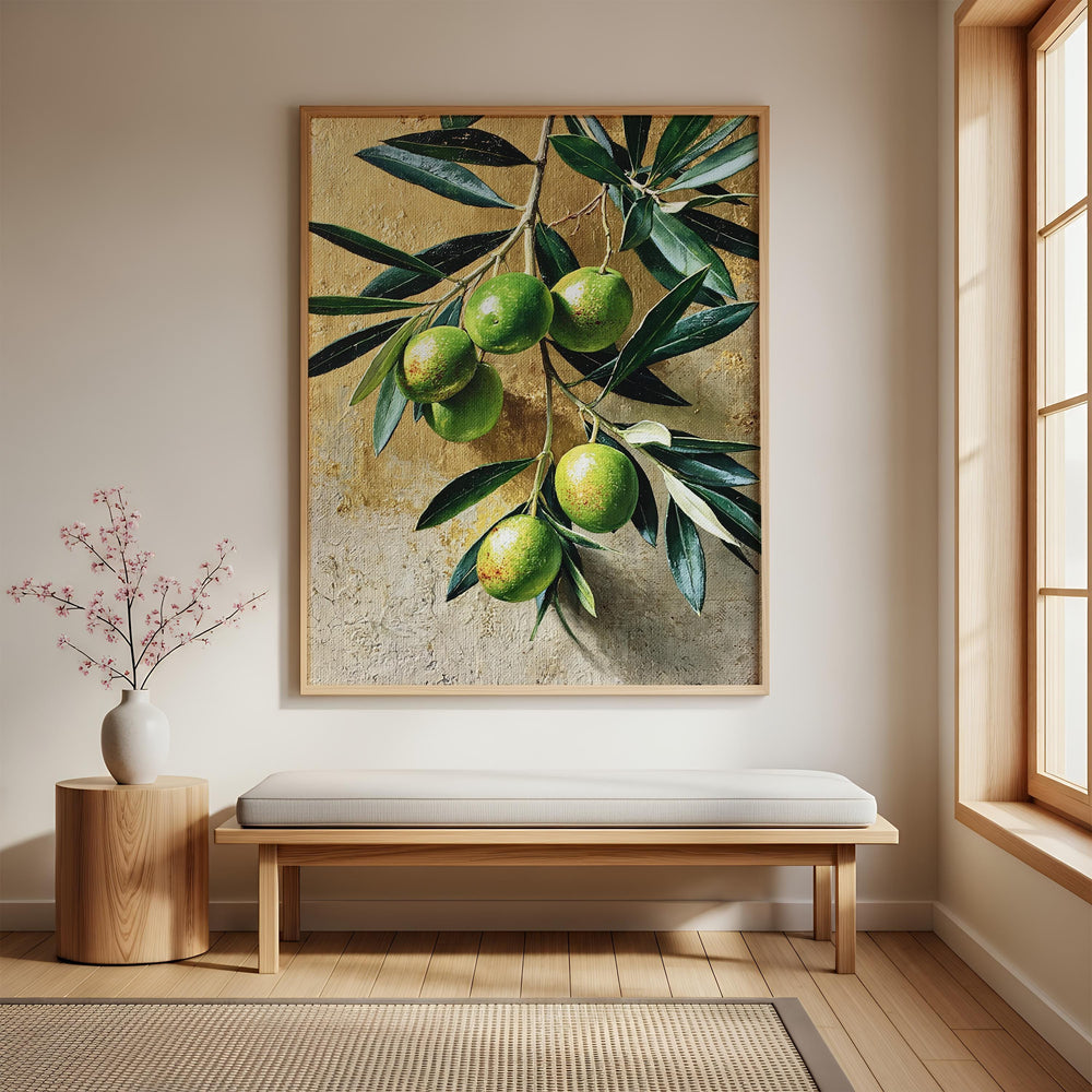 Olive Branch Wall Art Canvas, Mediterranean Kitchen Decor, Rustic Botanical Print, Green Olive Fruit Art, Farmhouse Kitchen Wall Art