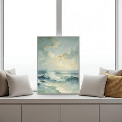 Coastal Seascape Wall Art Canvas, Ocean Waves Print, Beach House Decor, Soft Blue Ocean Art, Modern Coastal Farmhouse Wall Art