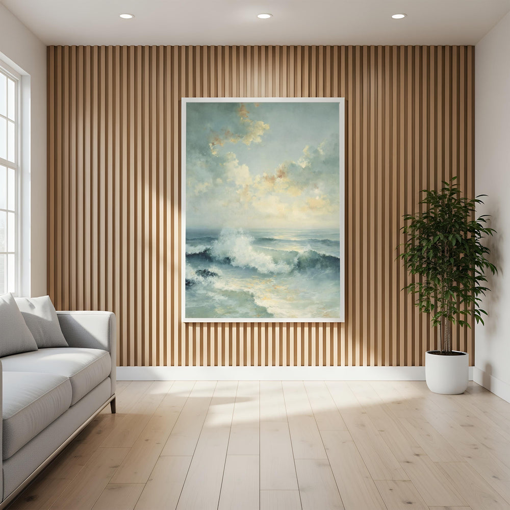 Coastal Seascape Wall Art Canvas, Ocean Waves Print, Beach House Decor, Soft Blue Ocean Art, Modern Coastal Farmhouse Wall Art