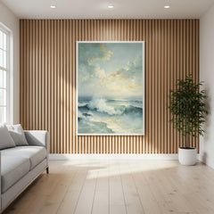 Coastal Seascape Wall Art Canvas, Ocean Waves Print, Beach House Decor, Soft Blue Ocean Art, Modern Coastal Farmhouse Wall Art