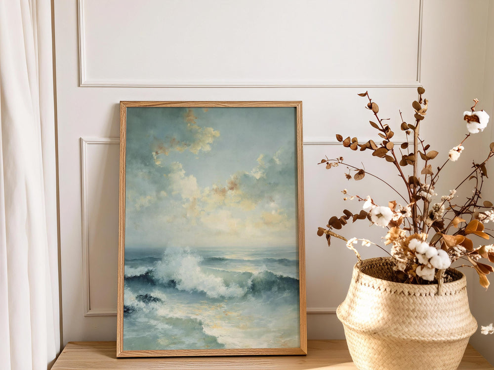 Coastal Seascape Wall Art Canvas, Ocean Waves Print, Beach House Decor, Soft Blue Ocean Art, Modern Coastal Farmhouse Wall Art