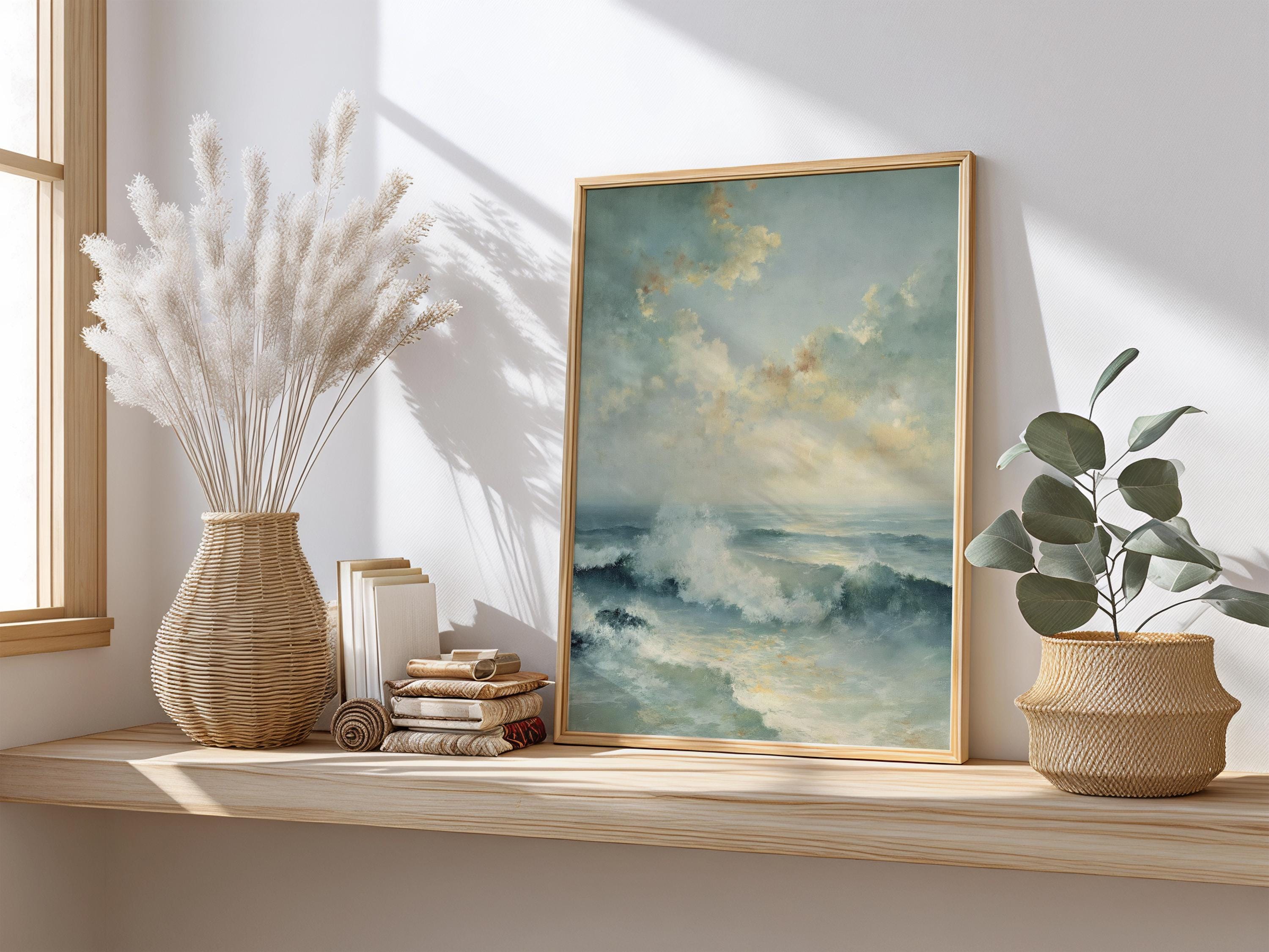 Coastal Seascape Wall Art Canvas, Ocean Waves Print, Beach House Decor, Soft Blue Ocean Art, Modern Coastal Farmhouse Wall Art