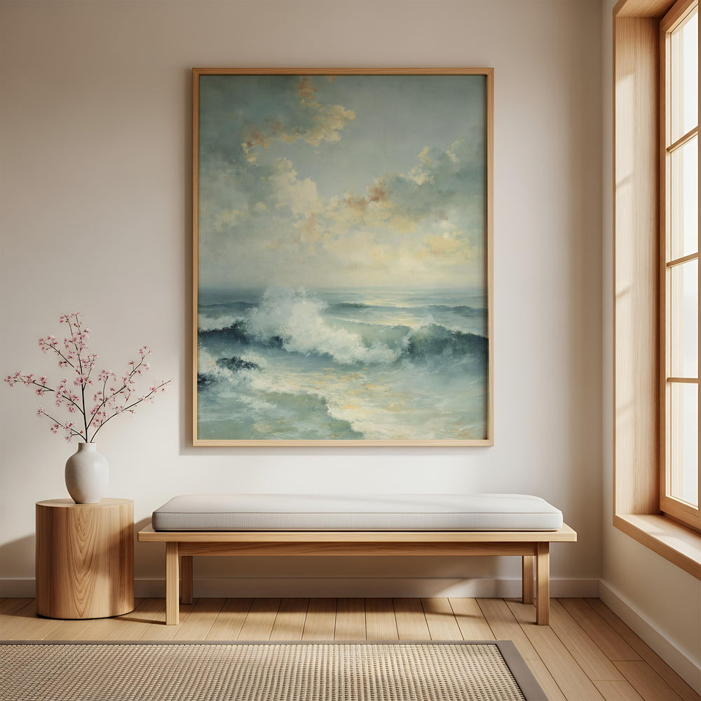 Coastal Seascape Wall Art Canvas, Ocean Waves Print, Beach House Decor, Soft Blue Ocean Art, Modern Coastal Farmhouse Wall Art