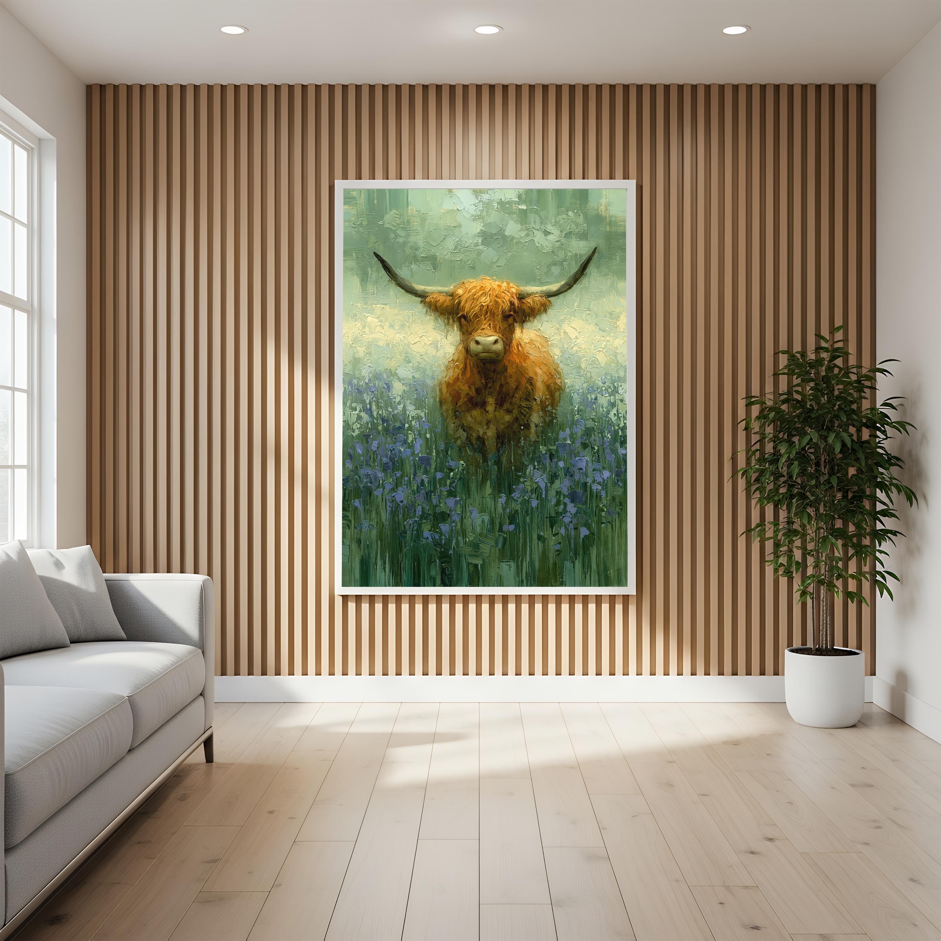 Highland Cow Wall Art Canvas, Rustic Farmhouse Animal Print, Country Cottage Decor, Farm Animal Wall Art
