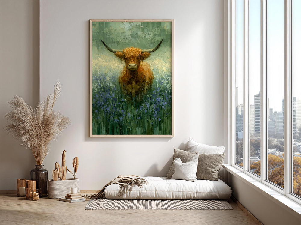 Highland Cow Wall Art Canvas, Rustic Farmhouse Animal Print, Country Cottage Decor, Farm Animal Wall Art