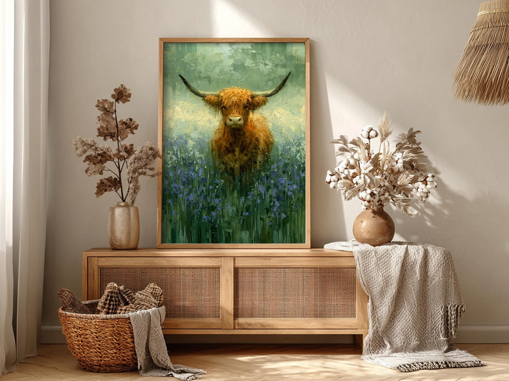 Highland Cow Wall Art Canvas, Rustic Farmhouse Animal Print, Country Cottage Decor, Farm Animal Wall Art