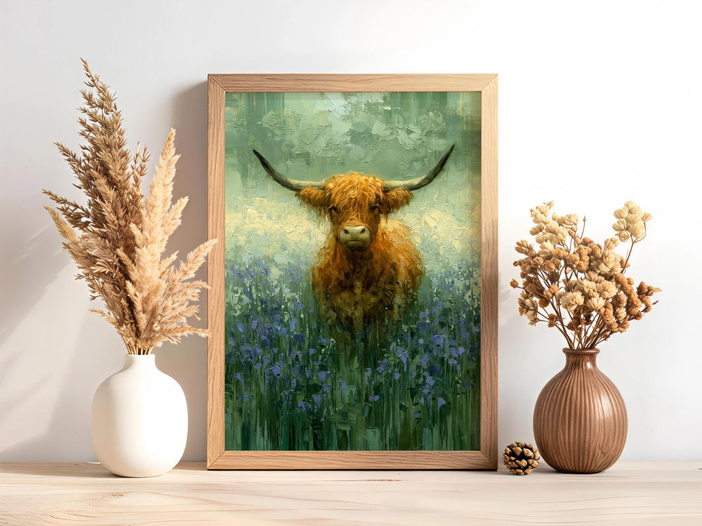 Highland Cow Wall Art Canvas, Rustic Farmhouse Animal Print, Country Cottage Decor, Farm Animal Wall Art