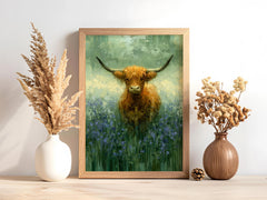 Highland Cow Wall Art Canvas, Rustic Farmhouse Animal Print, Country Cottage Decor, Farm Animal Wall Art