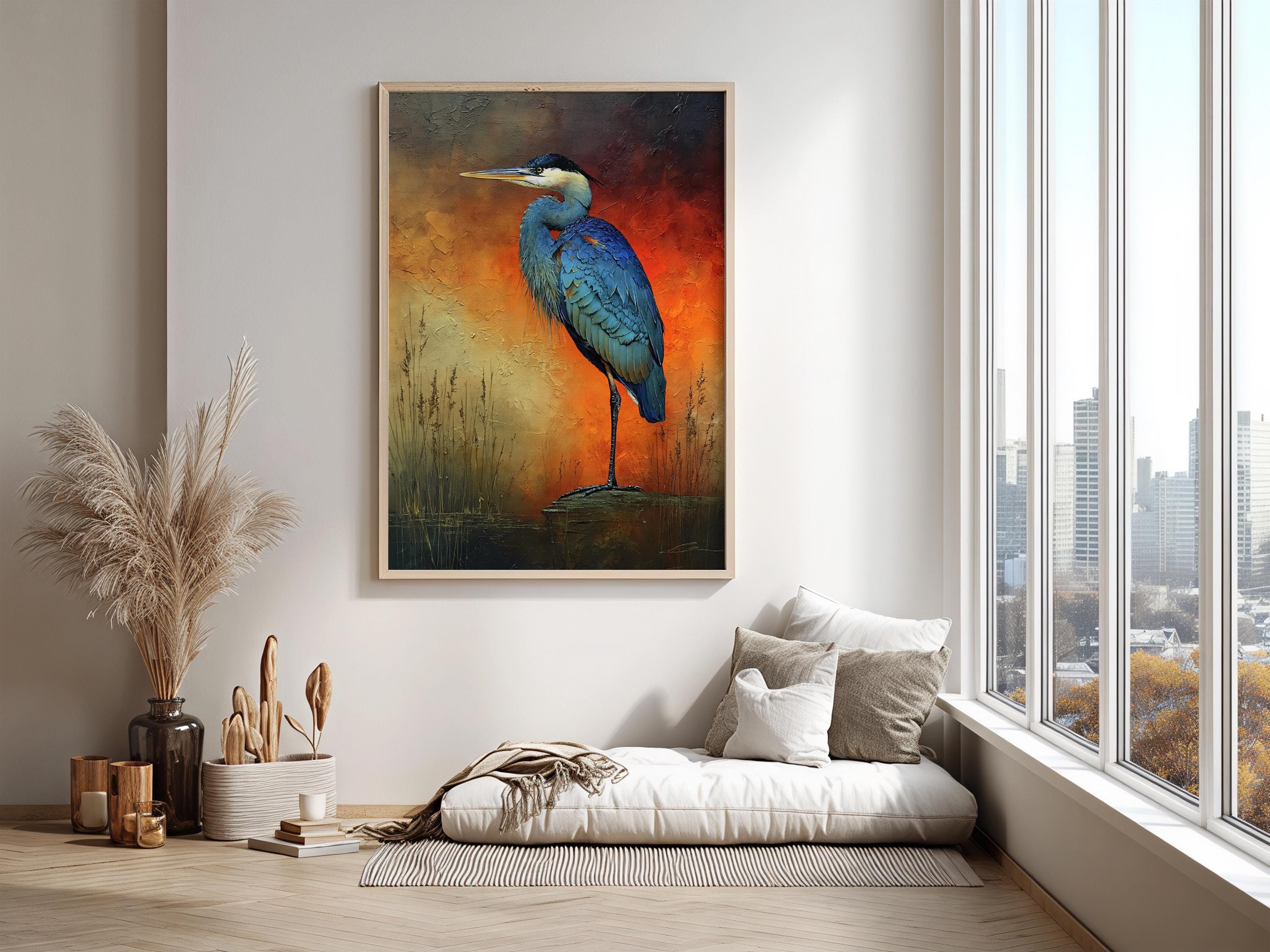 Coastal Heron Canvas Wall Art, Rustic Wildlife Print, Nautical Home Decor, Nature Heron Print