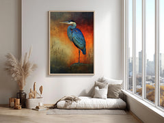 Coastal Heron Canvas Wall Art, Rustic Wildlife Print, Nautical Home Decor, Nature Heron Print