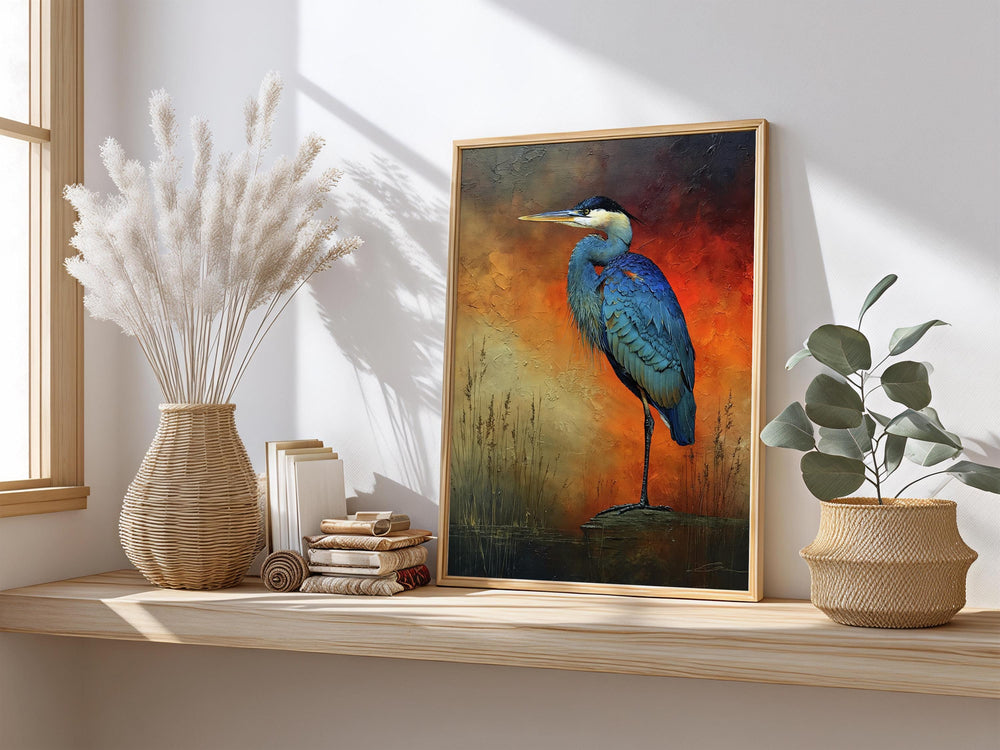 Coastal Heron Canvas Wall Art, Rustic Wildlife Print, Nautical Home Decor, Nature Heron Print