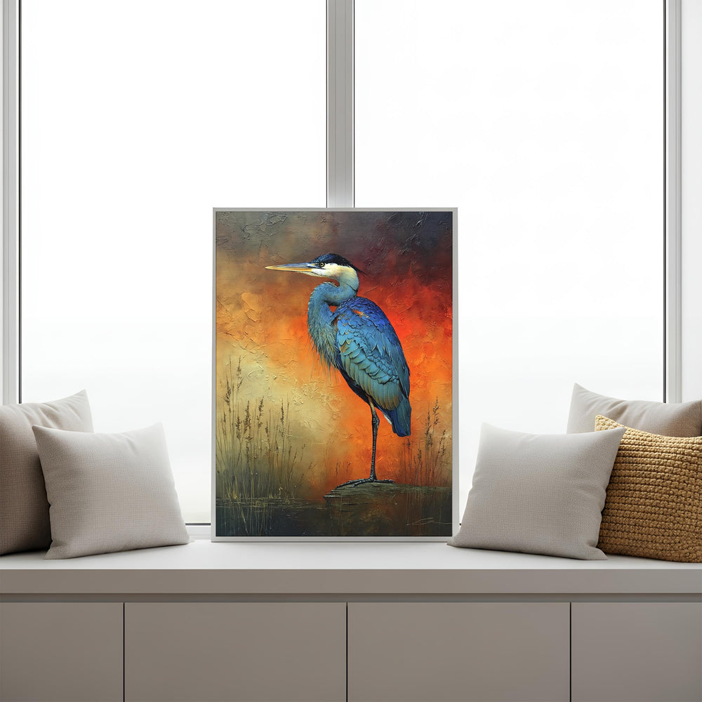 Coastal Heron Canvas Wall Art, Rustic Wildlife Print, Nautical Home Decor, Nature Heron Print