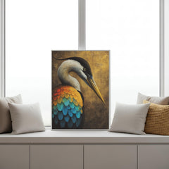 Vibrant Colors Heron Canvas Wall Art, Coastal Bird Decor, Heron Abstract Print