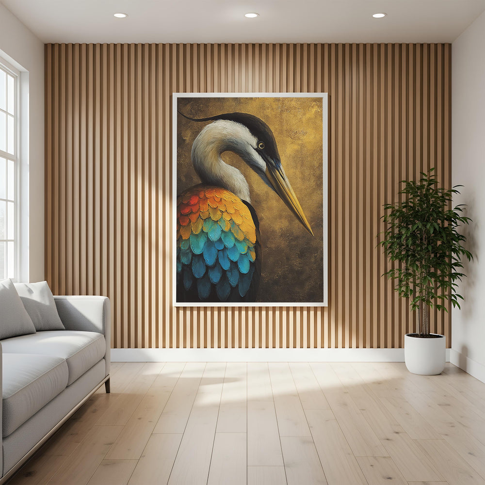 Vibrant Colors Heron Canvas Wall Art, Coastal Bird Decor, Heron Abstract Print