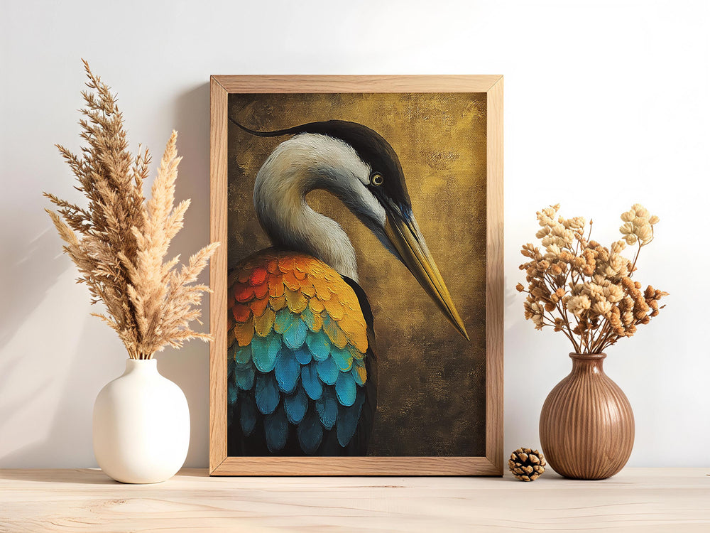 Vibrant Colors Heron Canvas Wall Art, Coastal Bird Decor, Heron Abstract Print