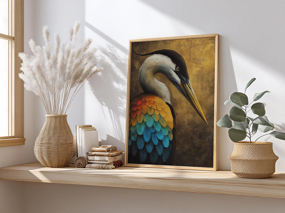 Vibrant Colors Heron Canvas Wall Art, Coastal Bird Decor, Heron Abstract Print