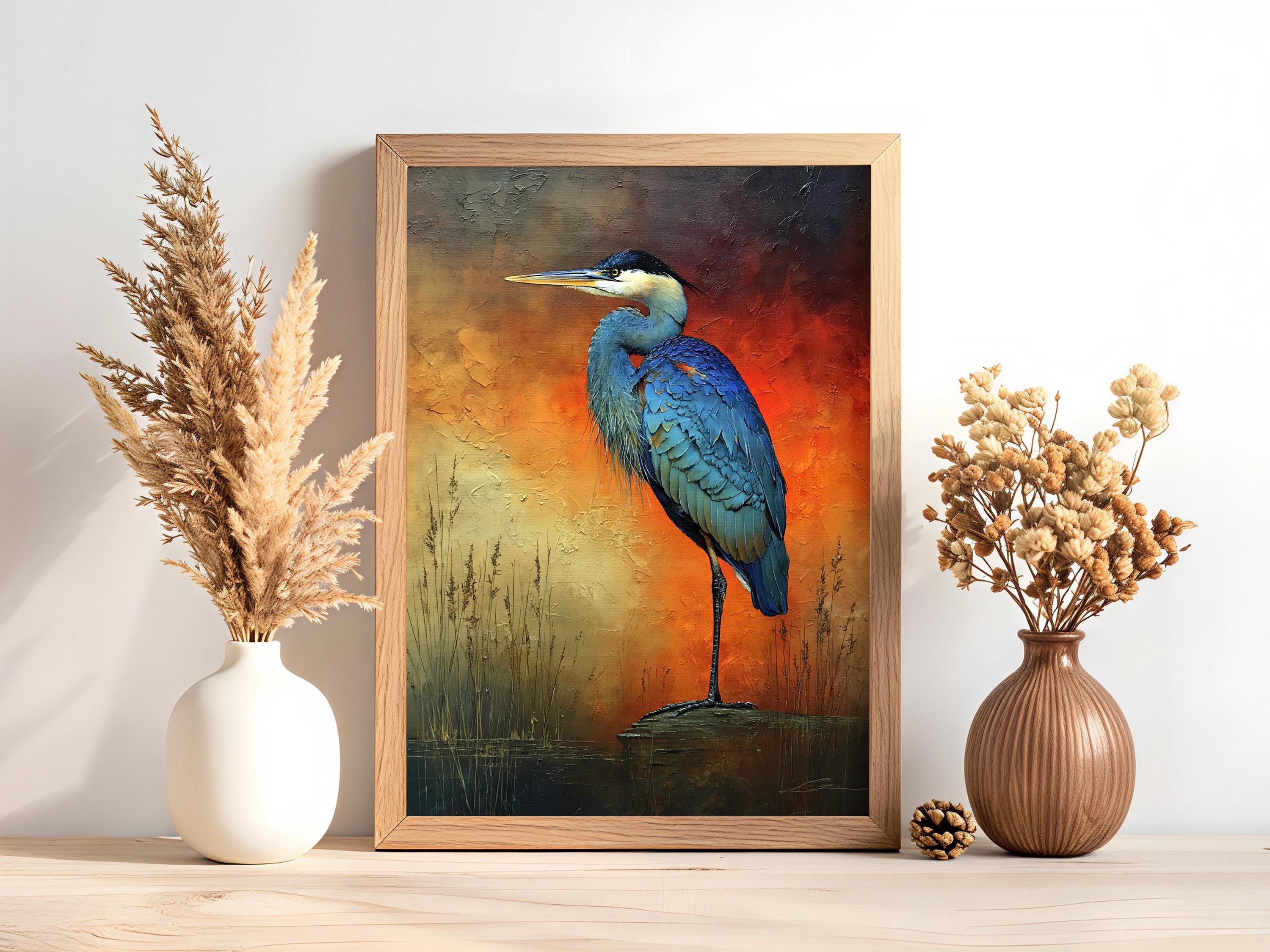 Coastal Heron Canvas Wall Art, Rustic Wildlife Print, Nautical Home Decor, Nature Heron Print