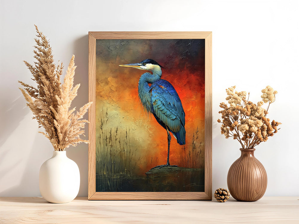 Coastal Heron Canvas Wall Art, Rustic Wildlife Print, Nautical Home Decor, Nature Heron Print