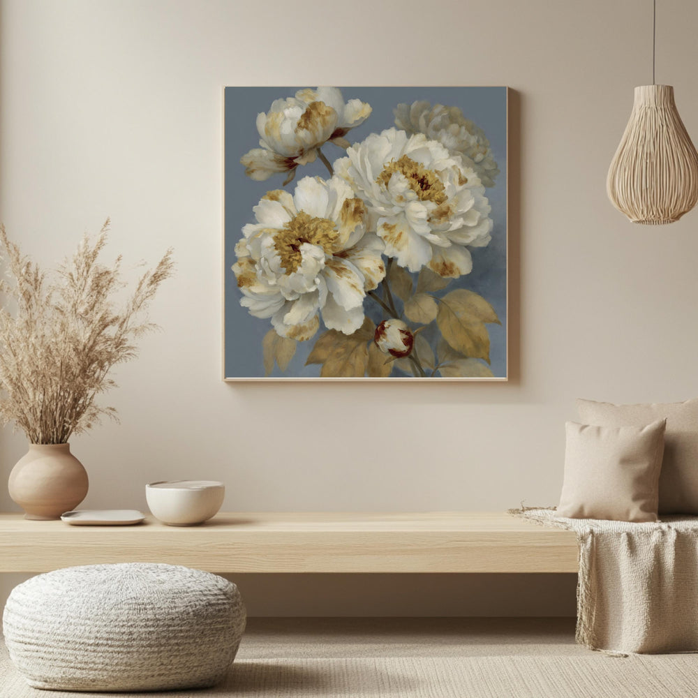 Vintage Peony Wall Art, Rustic Floral Canvas Print, Cottagecore Flower Decor, Antique Botanical Artwork, French Country Home Accent