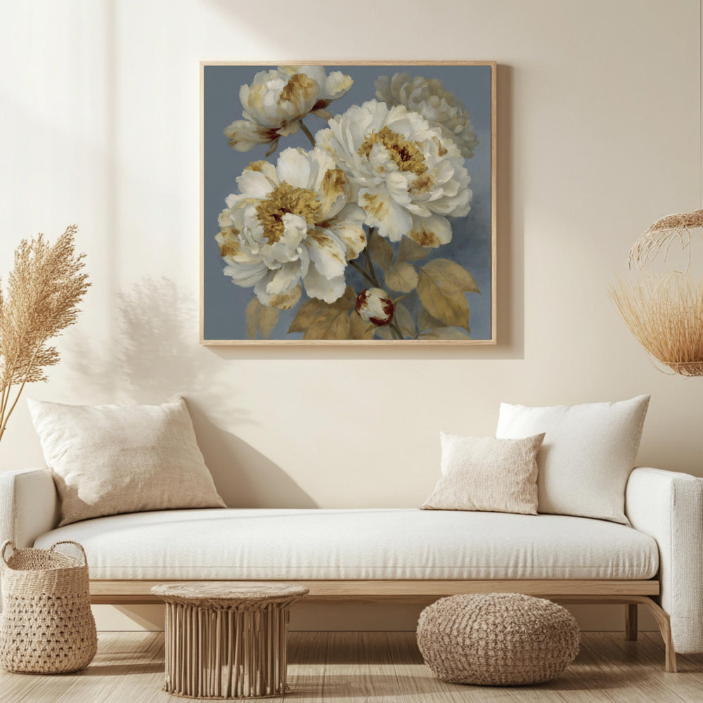 Vintage Peony Wall Art, Rustic Floral Canvas Print, Cottagecore Flower Decor, Antique Botanical Artwork, French Country Home Accent